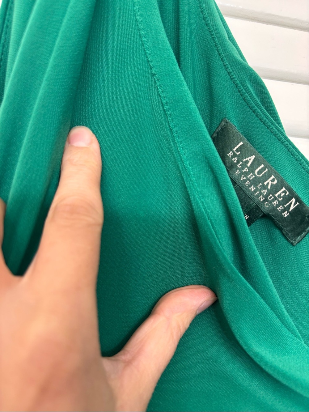 Lauren Ralph Lauren Emerald One-Shoulder Evening Gown - Picture 6 of 10